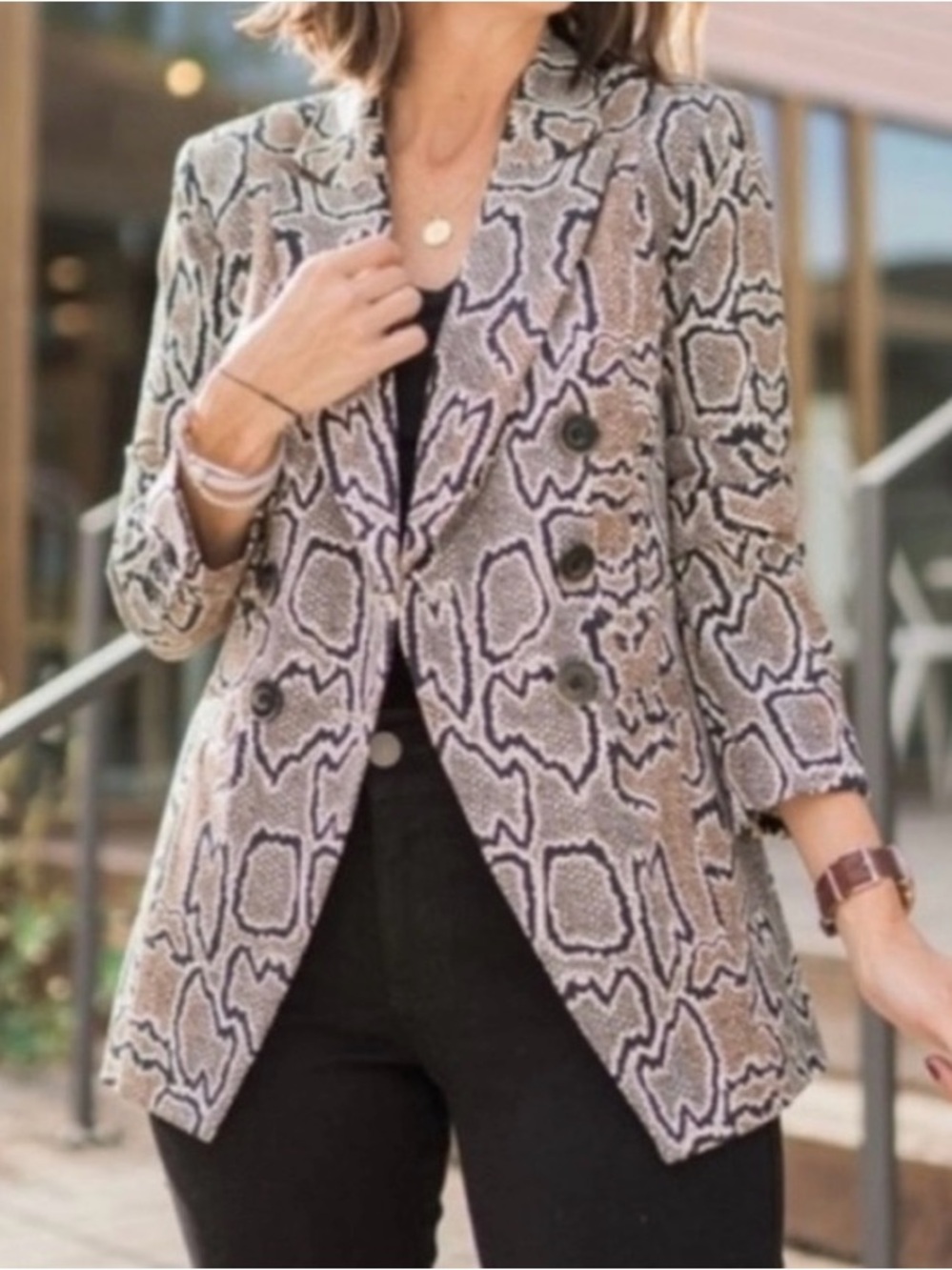 NWOT CAbi Python Snake Animal Print Blazer Jacket Double Breasted Work Office